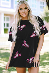Black Sequin Crawfish Patched Crew Neck Tee Graphic Tees JT's Designer Fashion