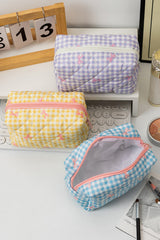 White Sweet Bow Knot Print Quilted Zipper Cosmetic Bag Makeup Bags JT's Designer Fashion