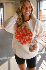 White Terry Halloween Pumpkin Patched Pattern Pullover Sweatshirt Sweatshirts & Hoodies JT's Designer Fashion