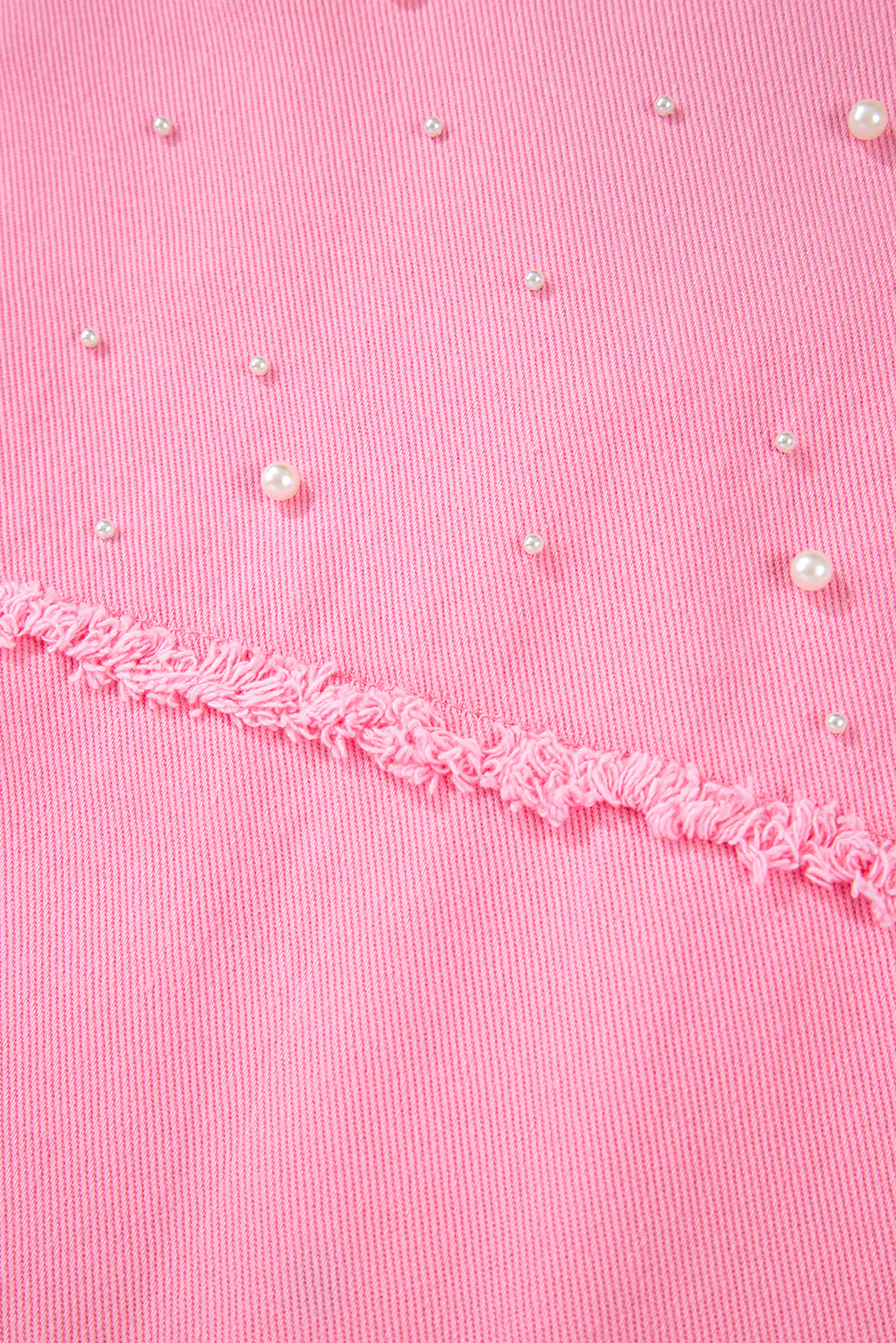 Bonbon Pearl Beaded Raw Hem Button Up Denim Jacket Denim Jackets JT's Designer Fashion