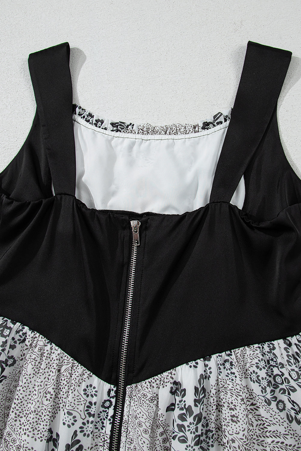 Black Sleeveless Leather Bustier Patchwork Paisley Floral Chiffon Dress Mini Dresses JT's Designer Fashion
