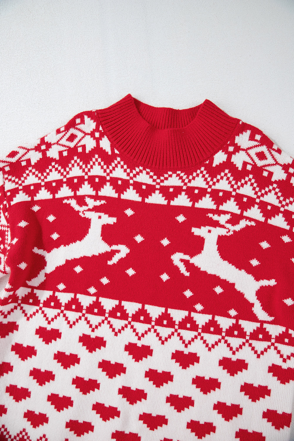 Fiery Red Merry Christmas Reindeer Heart Pattern High Neck Sweater Sweaters JT's Designer Fashion