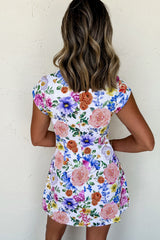 Sky Blue Vibrant Floral Print Cap Sleeve Mini Dress Floral Dresses JT's Designer Fashion