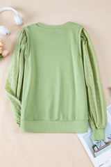Mist Green Solid Patchwork Sleeve Round Neck Sweatshirt Sweatshirts & Hoodies JT's Designer Fashion