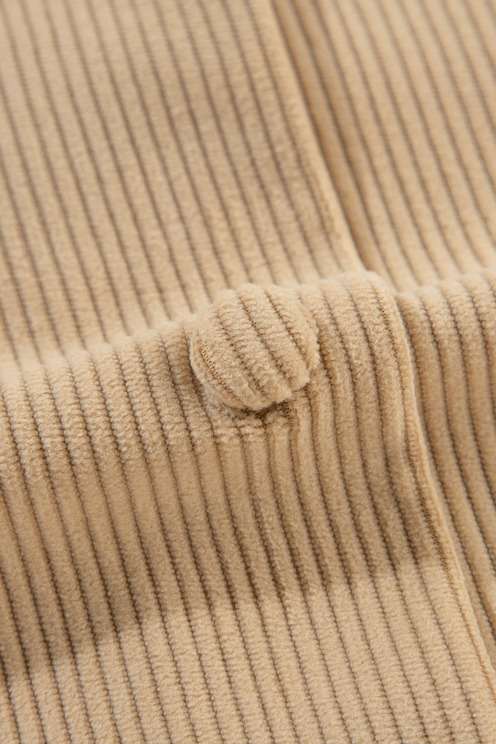 Light French Beige Solid Frilled Flap Pocket Button Up Corduroy Shacket Jackets JT's Designer Fashion