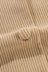 Light French Beige Solid Frilled Flap Pocket Button Up Corduroy Shacket Jackets JT's Designer Fashion