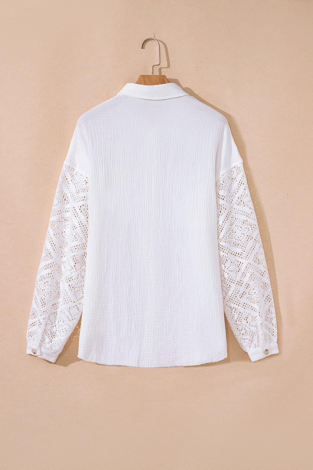 White Cotton Gauze Lace Patchwork Long Sleeve Shirt Blouses & Shirts JT's Designer Fashion