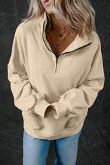 Smoke Gray Zip-up Stand Neck Kangaroo Pocket Sweatshirt Sweatshirts & Hoodies JT's Designer Fashion