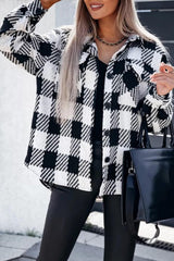 Black Plaid Textured Flap Pocket Shacket Plaid Shackets JT's Designer Fashion