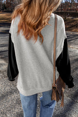 Gray Two Tone Patchwork Drop Shoulder Pullover Sweatshirt Sweatshirts & Hoodies JT's Designer Fashion