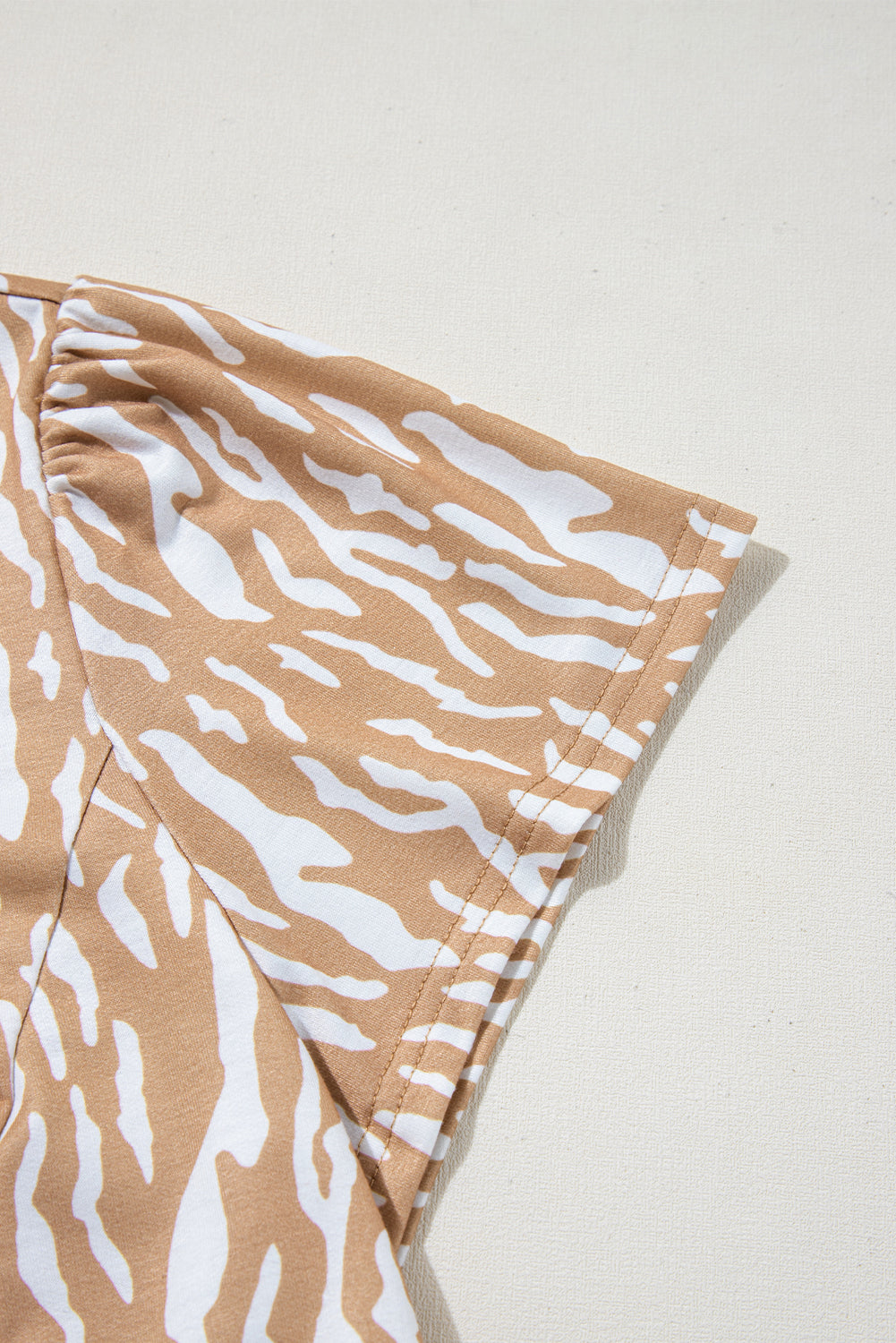 Khaki Abstract Print V Neck Short Sleeve Shift T Shirt Dress T Shirt Dresses JT's Designer Fashion