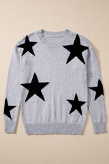 Gray Star Pattern Drop Shoulder Sweater Sweaters JT's Designer Fashion