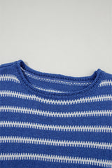Sky Blue Stripe Drop Shoulder Casual Sweater Sweaters JT's Designer Fashion