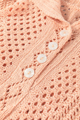 Apricot Pink Hollowed Knit 3/4 Dolman Sleeve Buttoned Collared Sweater Cardigans JT's Designer Fashion