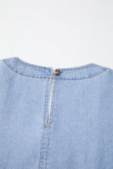 Beau Blue Denim Button Detail Babydoll Square Neck Mini Dress Mini Dresses JT's Designer Fashion