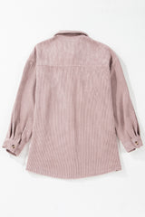 Light Pink Corduroy Flap Pocket Button Up Shacket Jackets JT's Designer Fashion