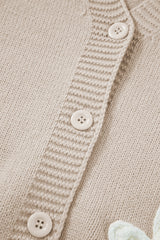 Parchment Elegant Flower Decor Button Front Cardigan Cardigans JT's Designer Fashion