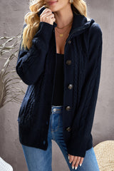 Navy Blue Long Sleeve Button-up Hooded Cardigans Sweaters & Cardigans JT's Designer Fashion