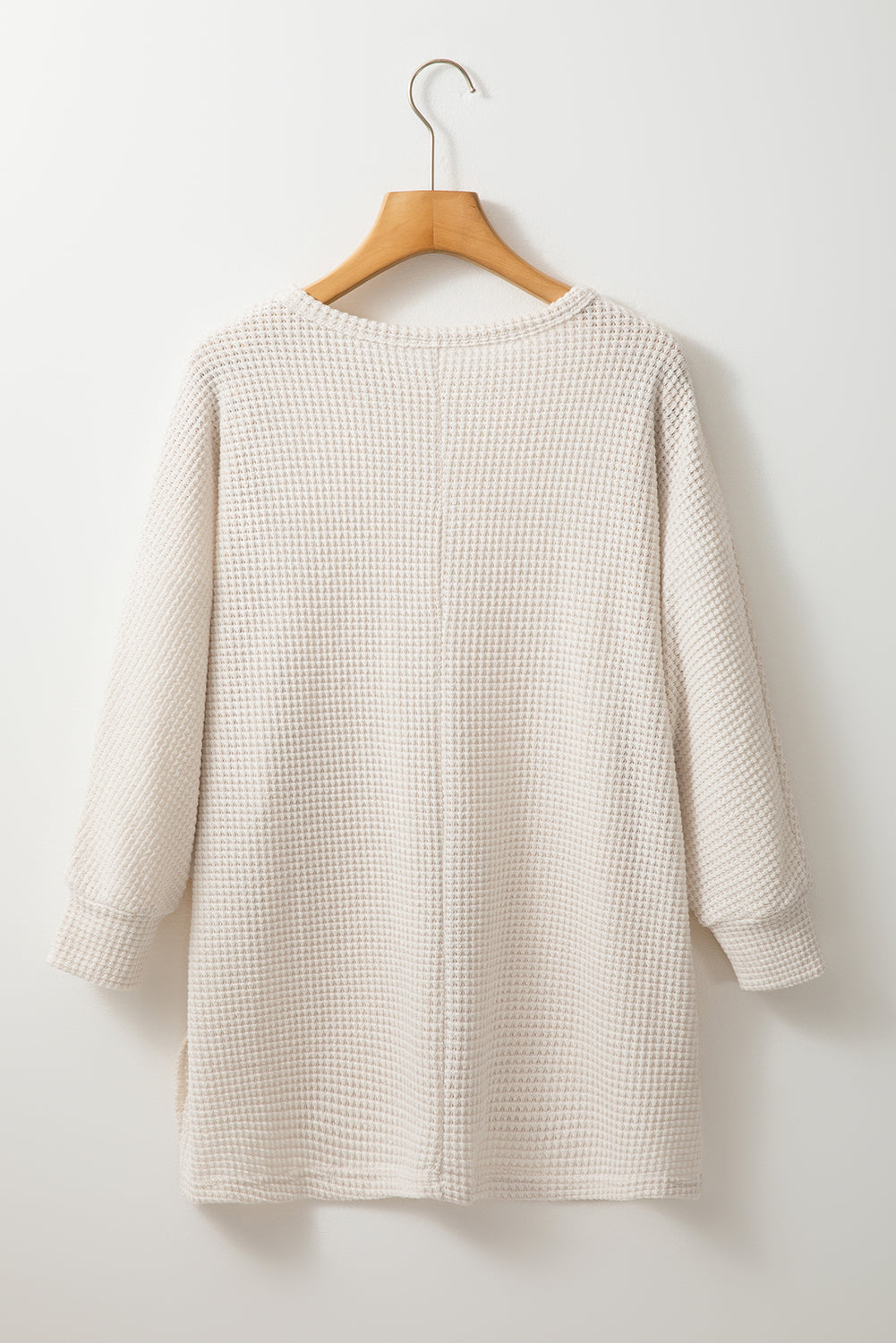 Apricot Waffle Knit Splits Batwing Sleeve Oversized Top Long Sleeve Tops JT's Designer Fashion