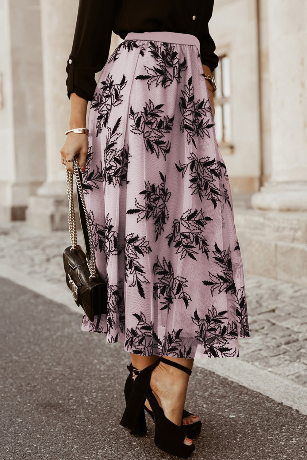 Peach Blossom Floral Leaves Embroidered High Waist Maxi Skirt Skirts & Petticoat JT's Designer Fashion