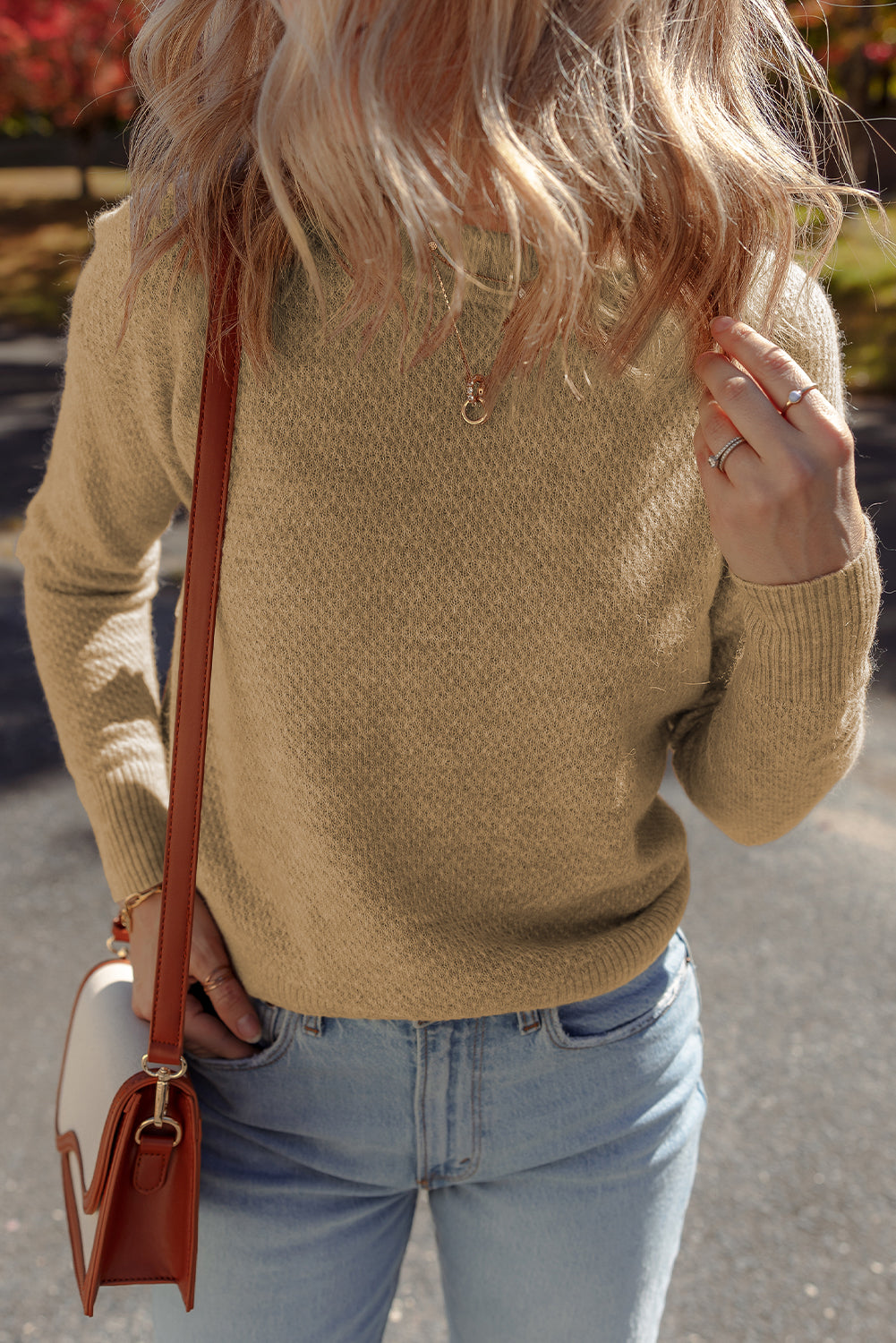 Straw Yellow Brushed Knit Casual Fitted Sweater Sweaters JT's Designer Fashion