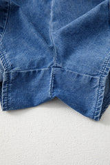 Ashleigh Blue Spaghetti Straps V Neck Belted Ruffled Leg Chambray Romper Bottoms JT's Designer Fashion