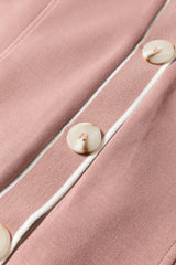 Pink Stripe Contrast Trim V Neck Buttoned Front Pocketed Knit Cardigan Cardigans JT's Designer Fashion