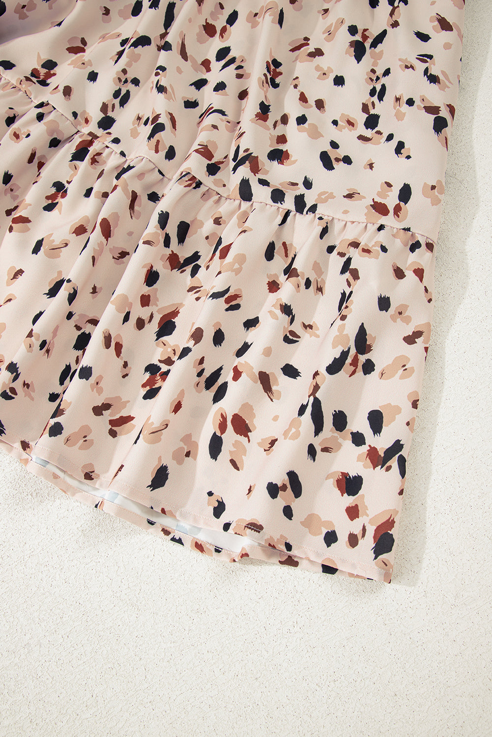 Beige Printed Surplice V Neck Cuffed Sleeve Empire Waist Plus Size Dress Plus Size Mini Dresses JT's Designer Fashion