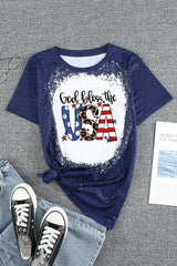Blue God Bless the USA Print Tie Dye T-Shirt Graphic Tees JT's Designer Fashion