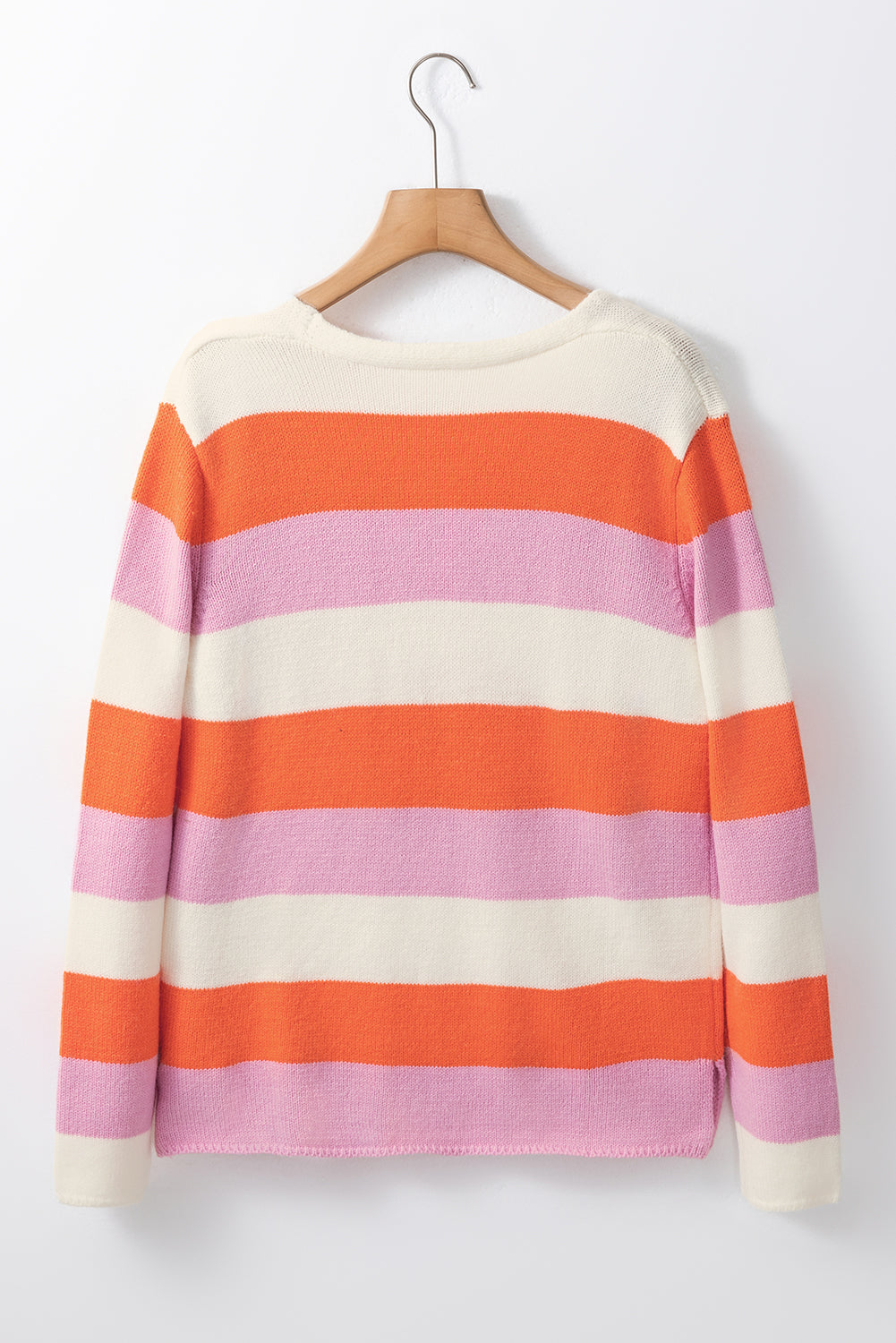 Orange Stripe Colorblock V Neck Casual Sweater Sweaters JT's Designer Fashion
