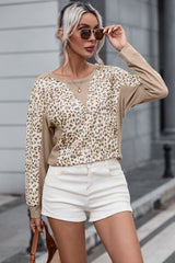 Leopard Print Crew Neck Long Sleeve Top Long Sleeve Tops JT's Designer Fashion