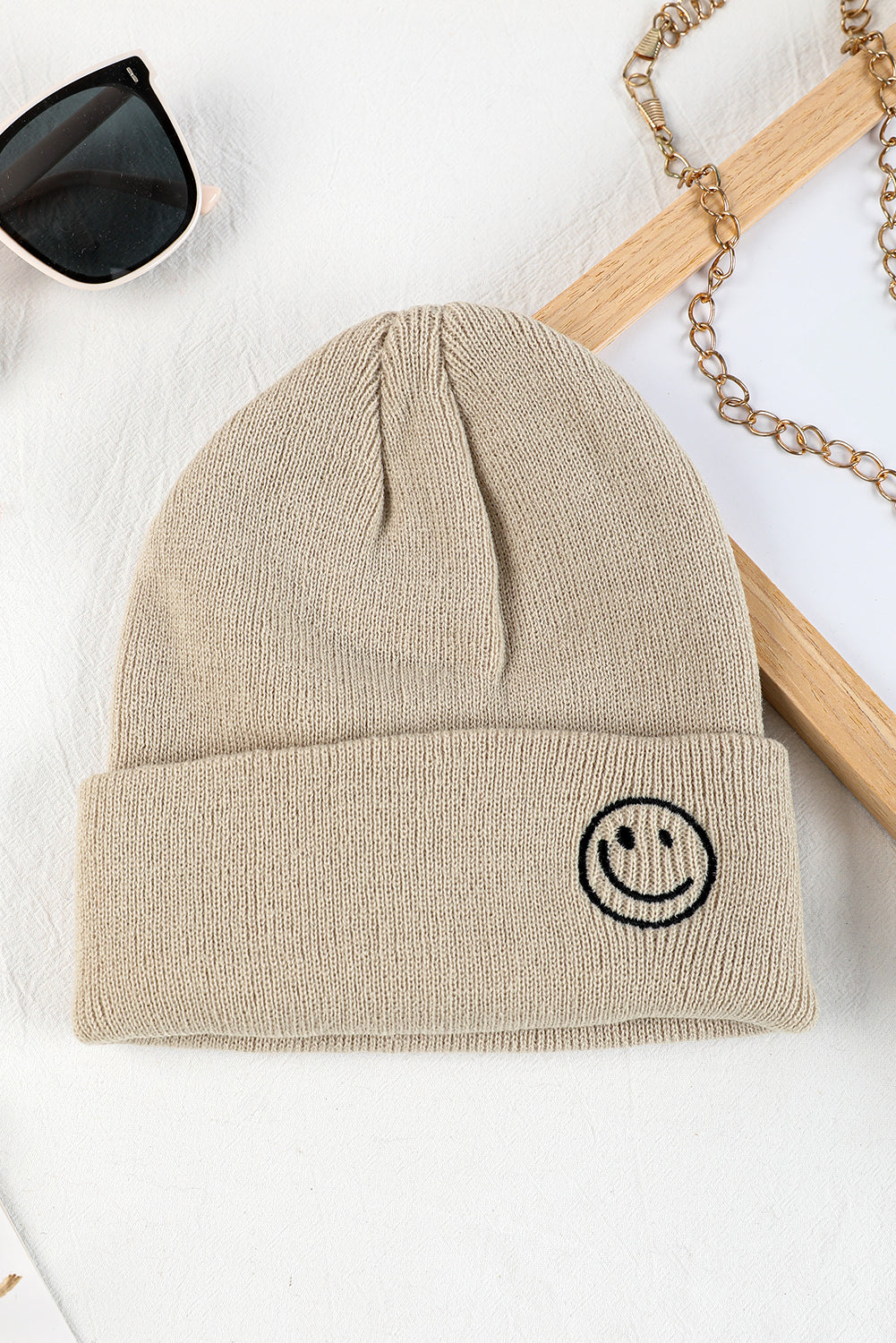 White Smiley Face Eaveless Beanie Hats Hats & Caps JT's Designer Fashion
