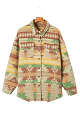 Yellow Western Aztec Print Button Flap Pocket Shacket Jackets JT's Designer Fashion