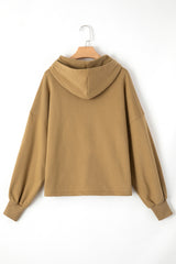 Brown Fleece Lined Half Zipper Kangaroo Pockets Loose Hoodie Sweatshirts & Hoodies JT's Designer Fashion