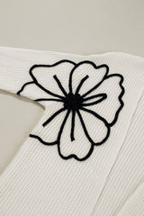 Beige Flower Embroidered Drop Shoulder Open Front Duster Cardigan Cardigans JT's Designer Fashion