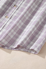 Pink Checkered Print Loose Fit Buttoned Hooded Shacket Plaid Shackets JT's Designer Fashion