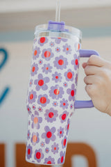 Orchid Petal Flower Print Handle Stainless Steel Portable Cup 40oz Tumblers JT's Designer Fashion
