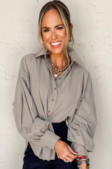 High Solid Color Balloon Sleeve Side Slits Loose Fit Shirt Blouses & Shirts JT's Designer Fashion