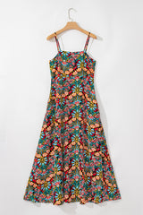 Black Boho Floral Print Thin Straps Sleeveless High Waist Maxi Dress Floral Dresses JT's Designer Fashion