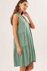 Moonlight Jade Split V Neck Tiered Flowy Sleeveless Dress Dresses JT's Designer Fashion