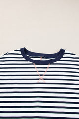 White Stripe Color Block Exposed Seam Loose Fit Sweatshirt Sweatshirts & Hoodies JT's Designer Fashion
