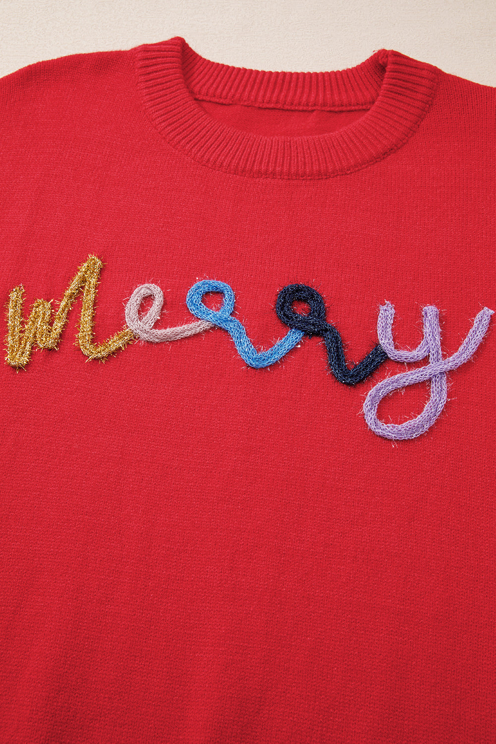 Fiery Red Tinsel merry Pattern Drop Shoulder Plus Size Sweater Plus Size Sweaters & Cardigans JT's Designer Fashion