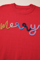 Fiery Red Tinsel merry Pattern Drop Shoulder Plus Size Sweater Plus Size Sweaters & Cardigans JT's Designer Fashion