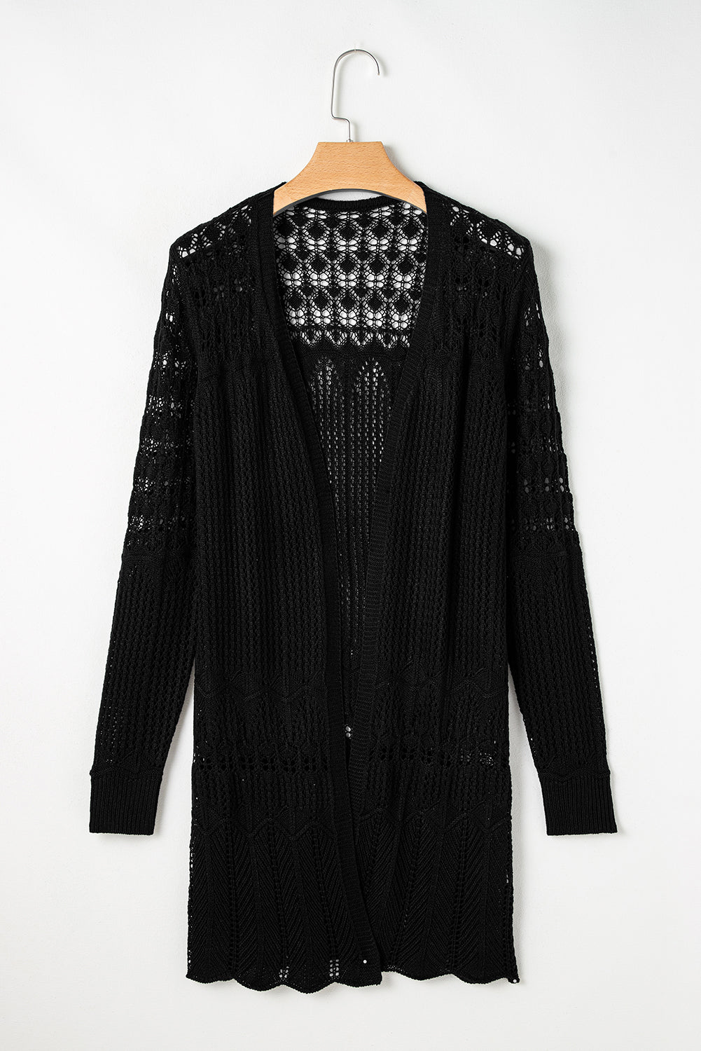Black Crochet Hollow Out Open Front Cardigan Cardigans JT's Designer Fashion