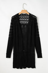 Black Crochet Hollow Out Open Front Cardigan Cardigans JT's Designer Fashion