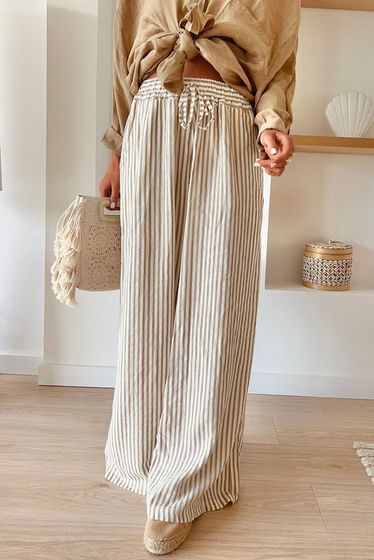 Khaki Stripe Loose Drawstring Pants Bottoms JT's Designer Fashion