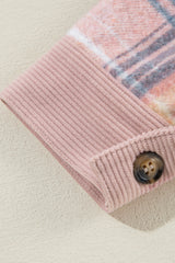 Light Pink Plaid Corduroy Patchwork Chest Pocket Shacket Plaid Shackets JT's Designer Fashion