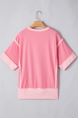 Peach Blossom Cowgirl Checkered Star Shape Print Exposed Seam T Shirt Graphic Tees JT's Designer Fashion