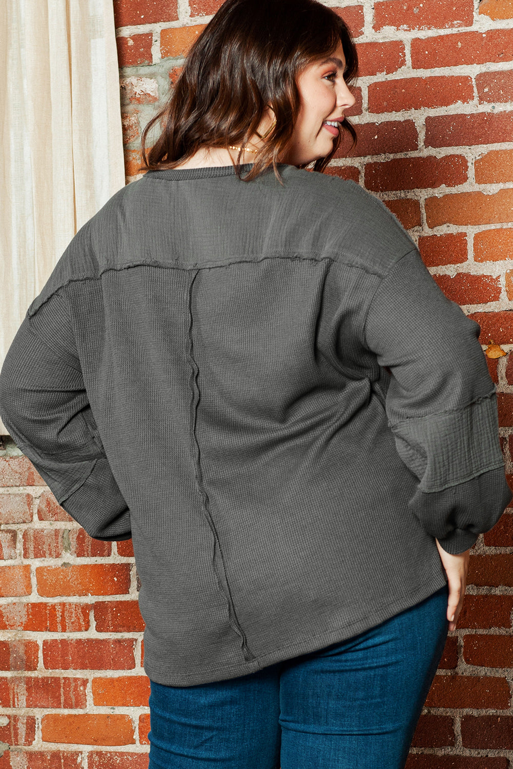 Dark Grey Pink Distressed Crinkle Patchwork Plus Size Top Plus Size JT's Designer Fashion