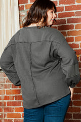 Dark Grey Pink Distressed Crinkle Patchwork Plus Size Top Plus Size JT's Designer Fashion